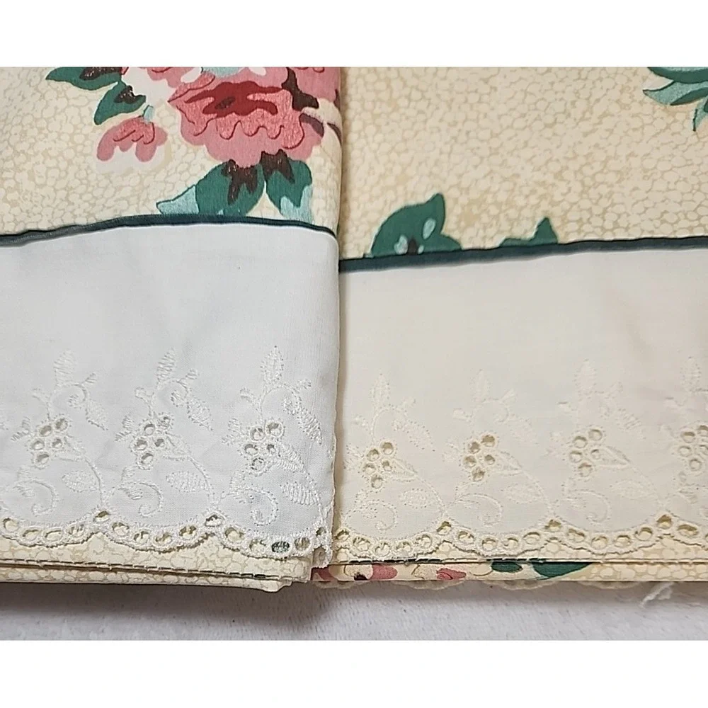 Set 2 Vintage WAMSUTTA Pillowcases King Eyelet‎ FLORAL Supercale Yellow USA 1992
